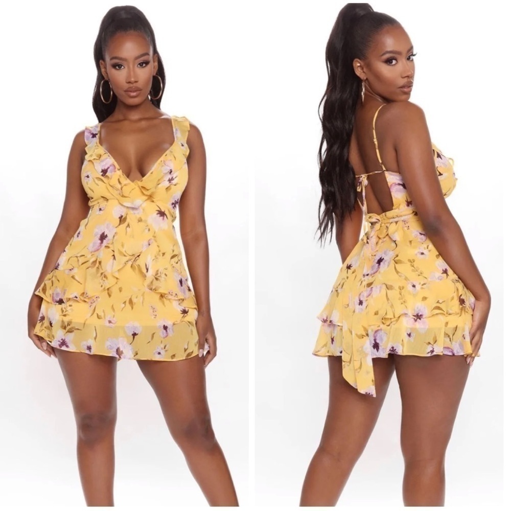 FASHION NOVA Yellow Floral Mini Dress